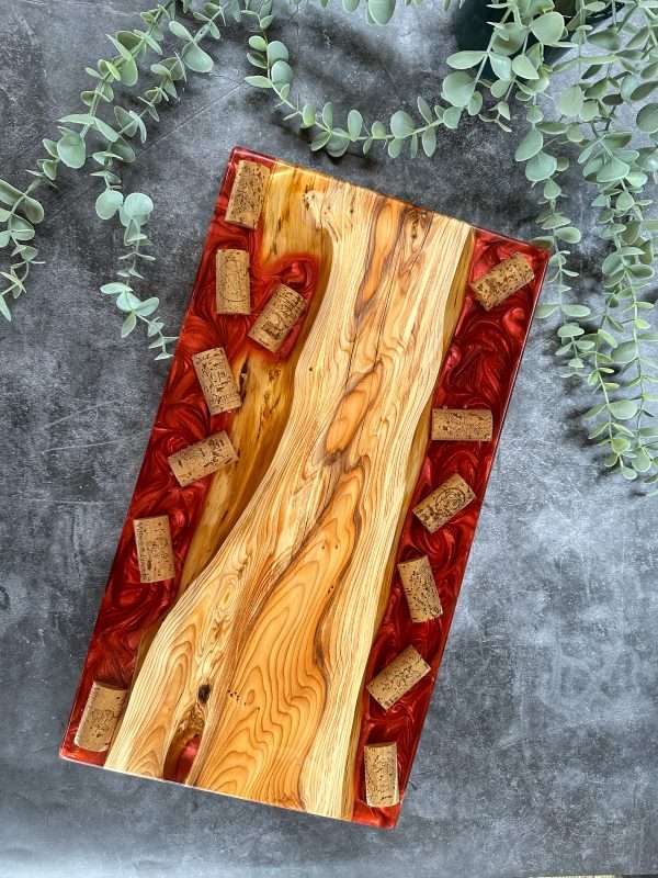 Wine Cork resin charcuterie board, wine serving tray, gift for drinkers, charcuterie board, alcohol serving tray, resin wooden decor, wine cork resin, yew wood epoxy, live edge river tray, gift for wine lovers, living room decor, kitchen decoration, functional art, wine cork art