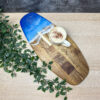 ocean inspired style, 6th anniversary gift, charcuterie board, wood cutting board, blue beach decor, house home decor, realtor closing gift, wedding gift, kitchen home decor, coastal home decor, resin cheese board, new home gift, acacia wood